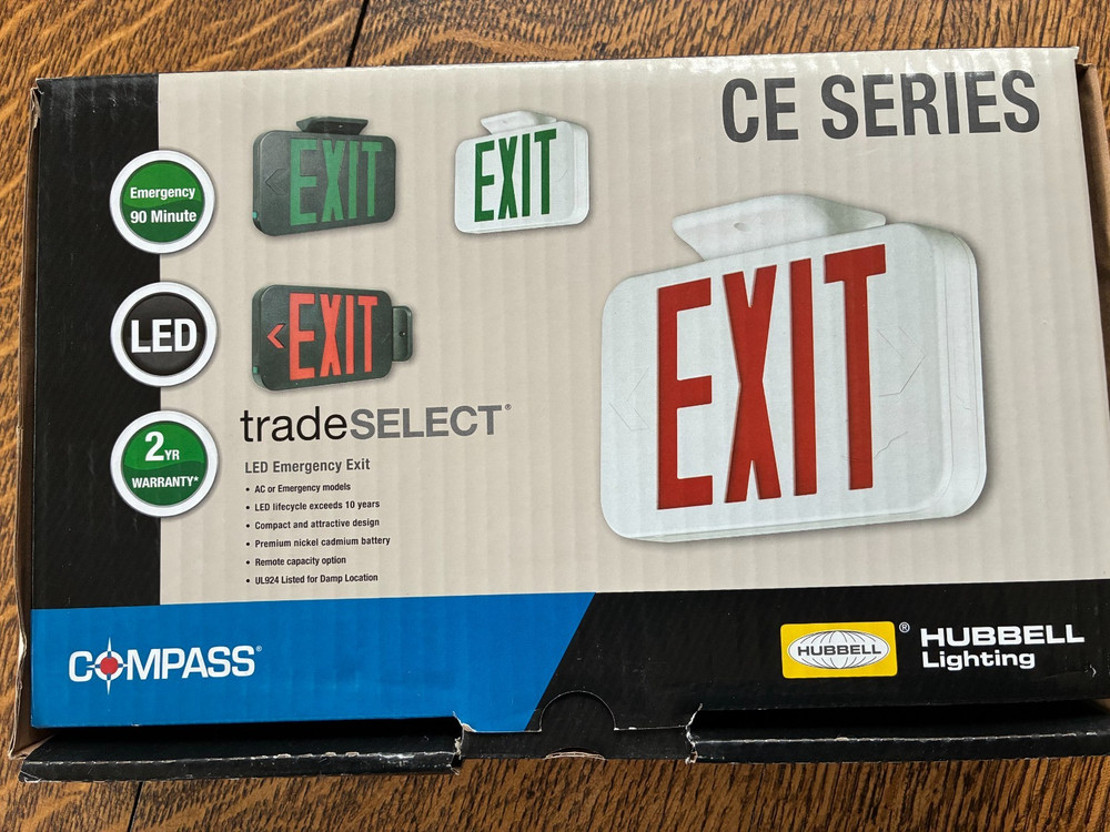 LED Emergency EXIT Sign Black, Hubbell Lighting, Compass  CE Series