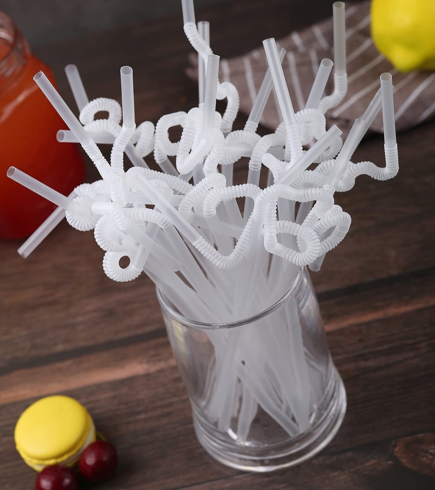 [Individually Wrapped] 100 Pcs Clear Flexible Plastic Straws, Disposable Bend...