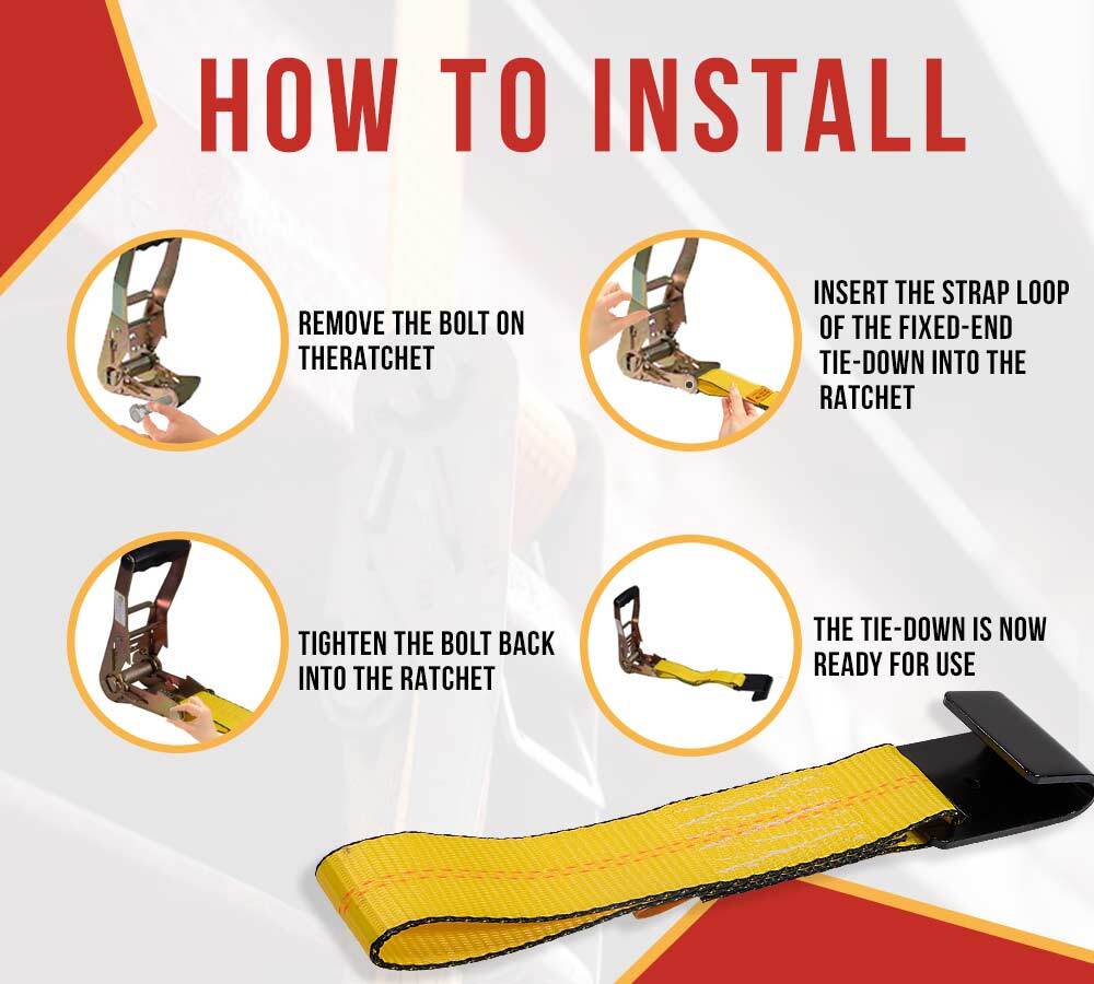 4PK 2"x11"Replacement Fixed End Tie Down Strap w/Flat Hook & Bolt Loop 3333lbs