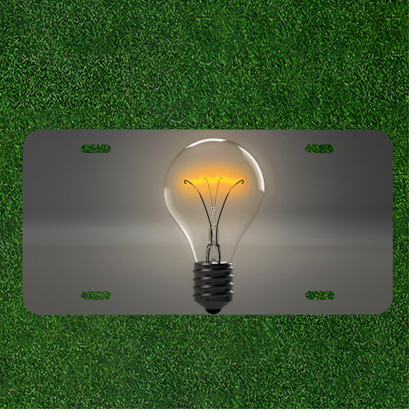 Custom Personalized License Plate Auto Tag With Cool Lightbulb Design