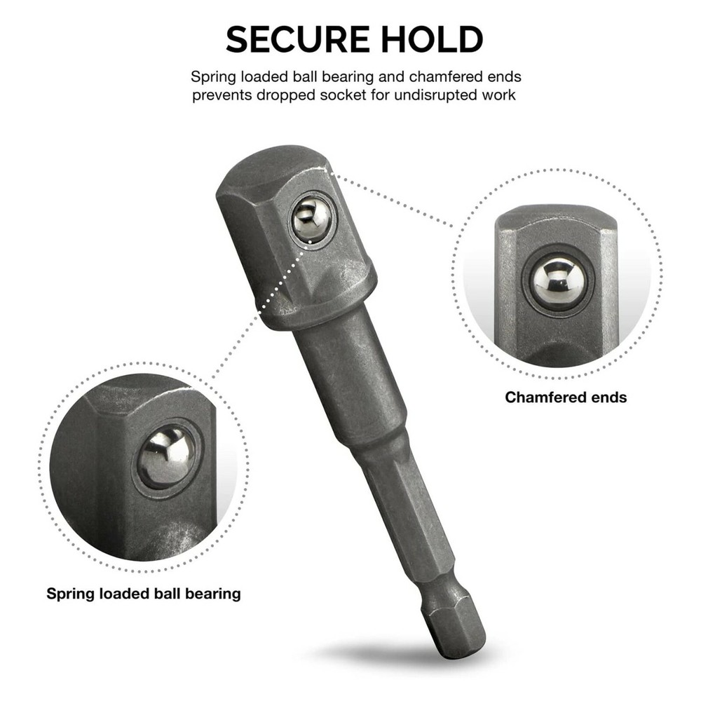 9Pcs Socket Adapter Drill Bits Set Hex Impact Driver Tools 1/4" 3/8" 1/2" Shank