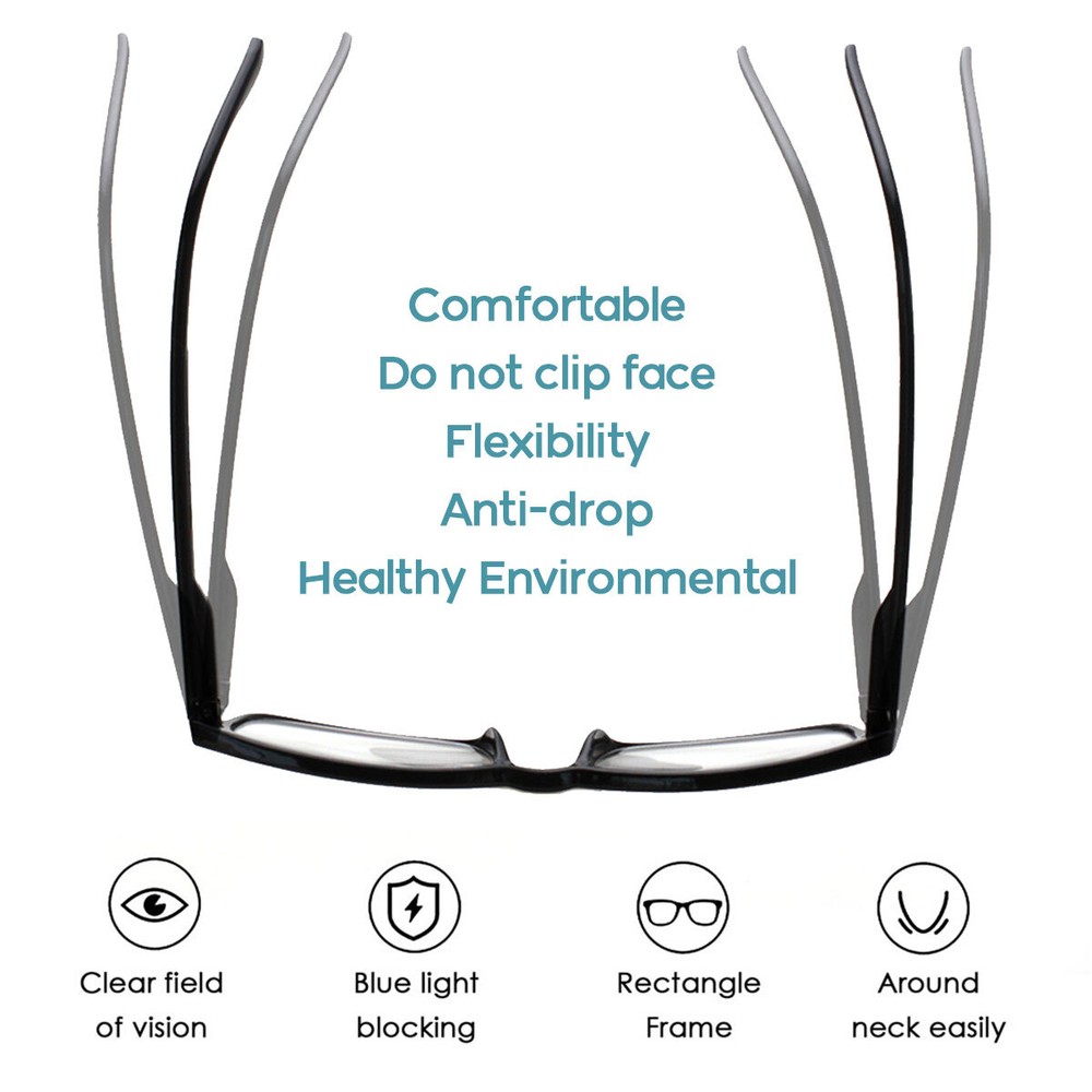 4 Pack Mens Rectangular Blue Light Blocking Reading Glasses Spring Hinge Readers
