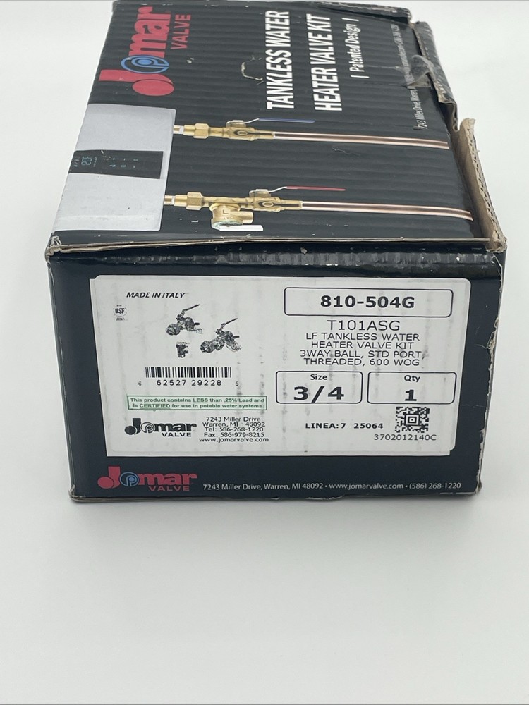 Jomar 3/4" Lead Free Tankless Water Heater Valve Kit 810-504G