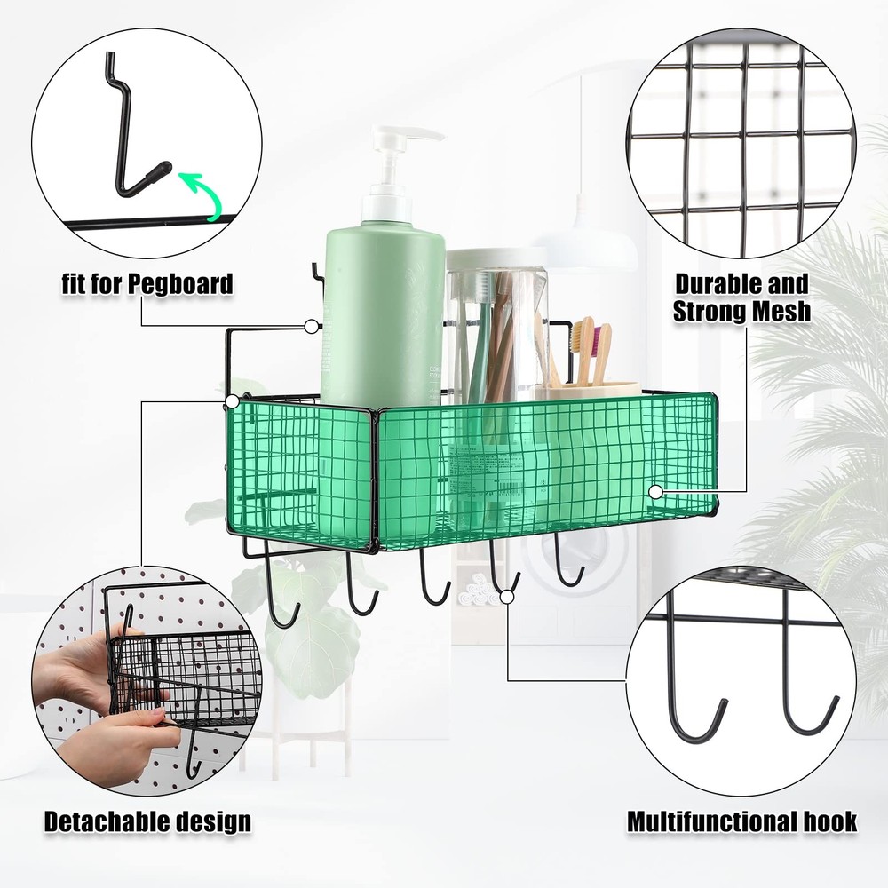 2 Pcs Pegboard Accessories Set Including 2 Pegboard Baskets Bins with 5 Hooks...