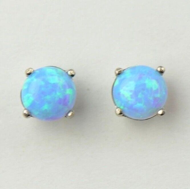 925 Sterling Silver Round Opal stud Earrings