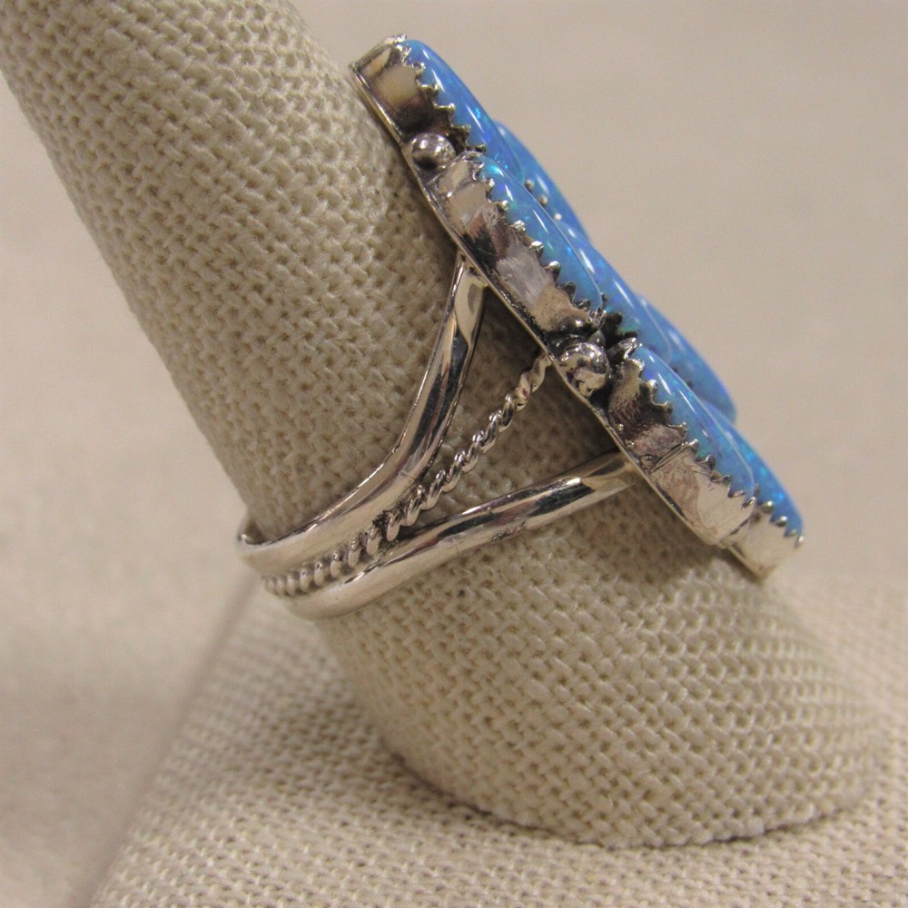 Roberta Begay Sterling Silver Lab Opal Ring+