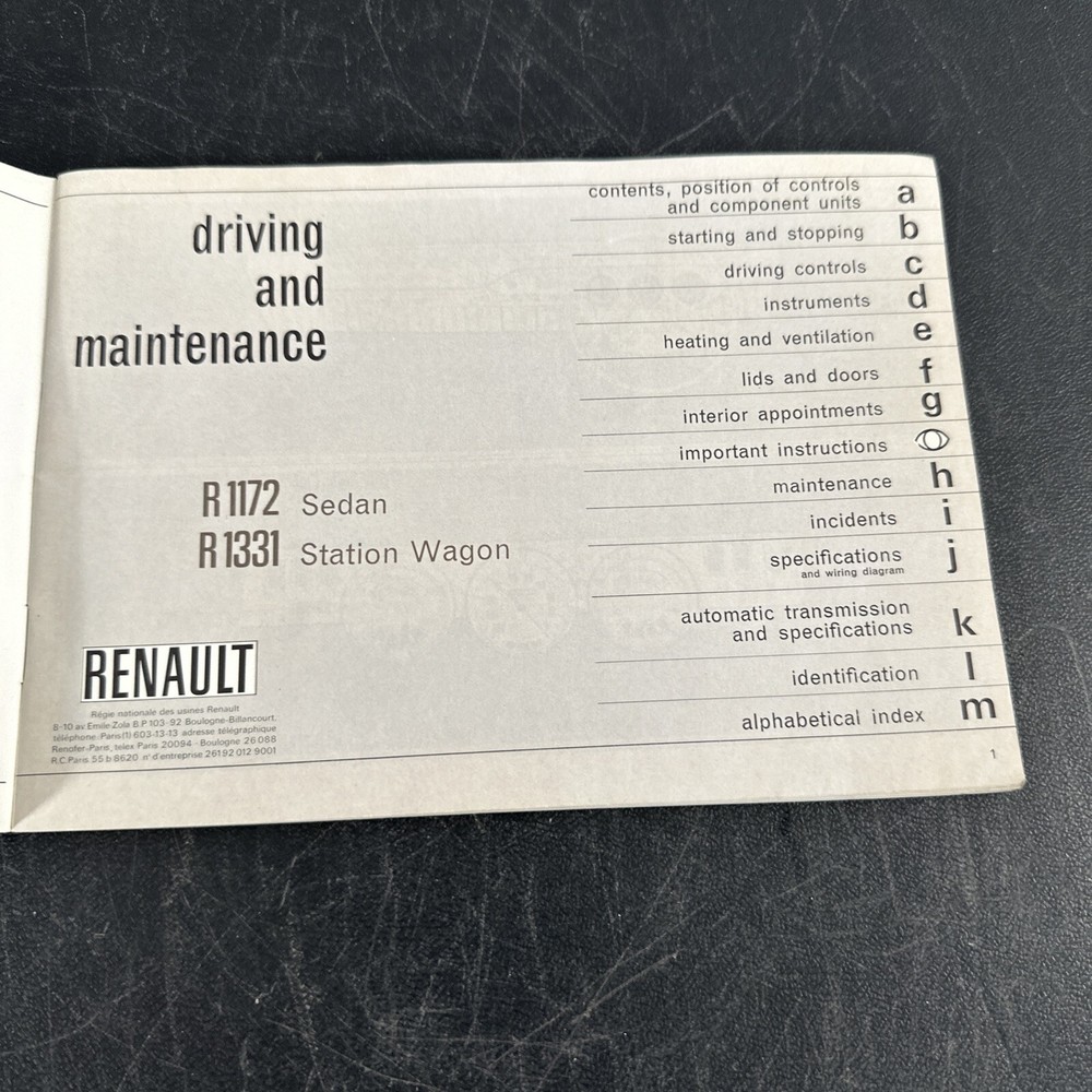 Renault 12 Drivers Handbook