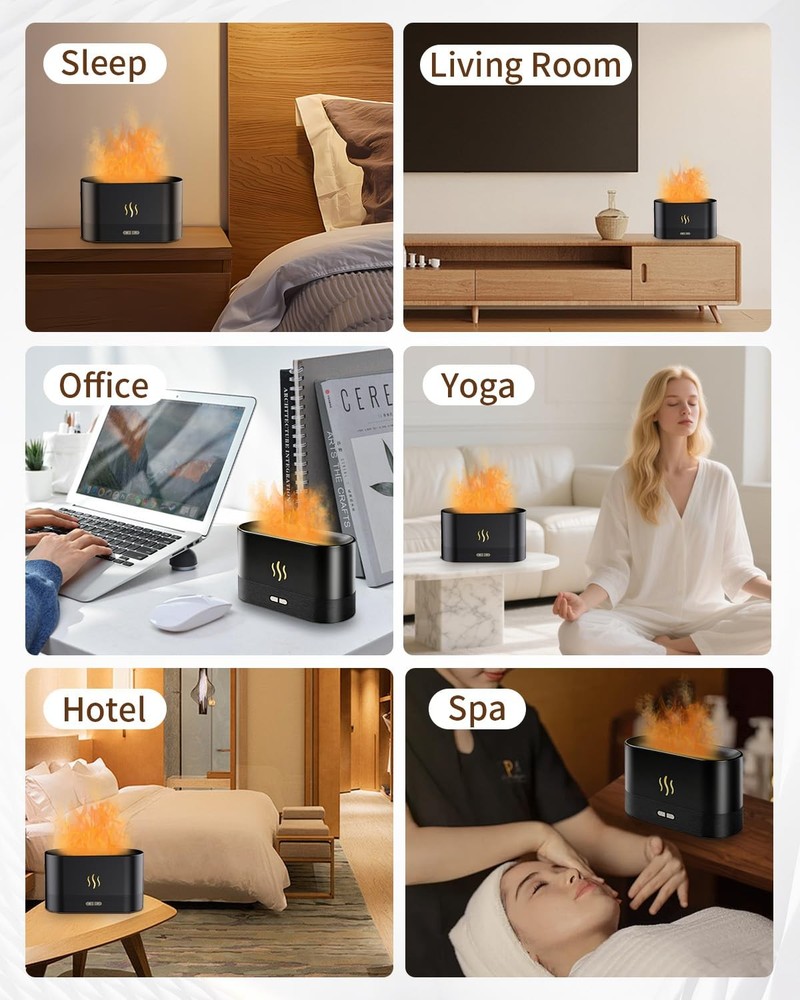 Flame Effect Essential Oil Diffuser, 180ml Ultrasonic Aromatherapy Black