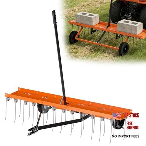 48" Tow Behind Dethatcher, Pull Behind Lawn Dethatcher with 24 Rust Orange-48IN