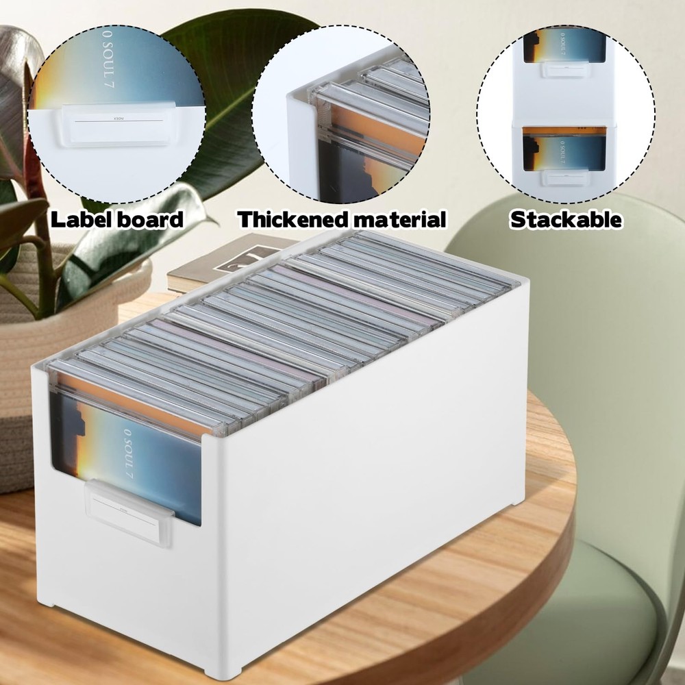 CD Storage Box, Plastic Stackable CD Organizer, Holds 27 CDs, CD Storage Case