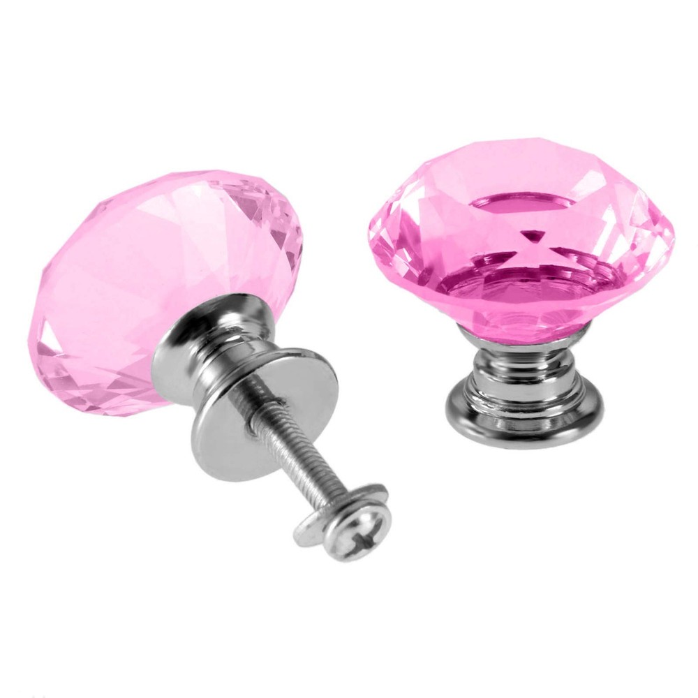 Crystal Glass Cabinet Knobs, 30mm Diamond Shape Drawer Pulls Handles, White C...