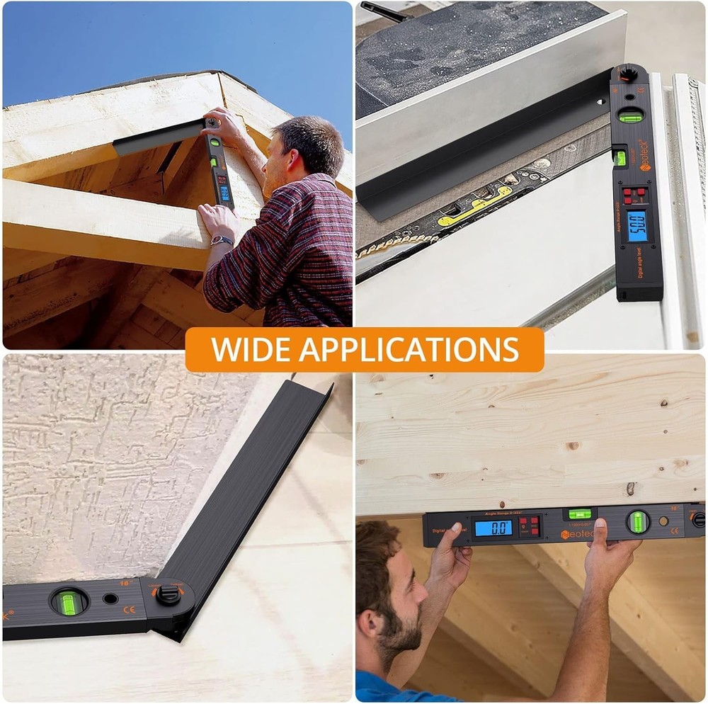 Backlit LCD Digital Protractor for Measuring Angles with Horizontal Bubble Level