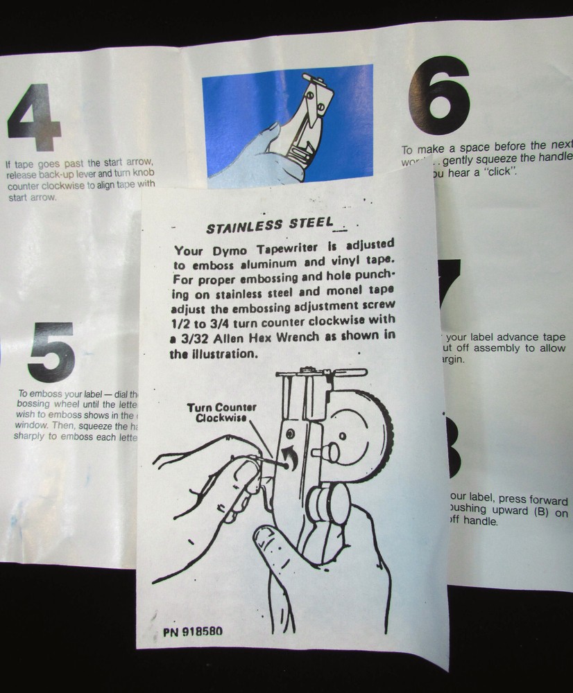 DYMO 1011 TAPEWRITER OPERATING INSTRUCTIONS Only
