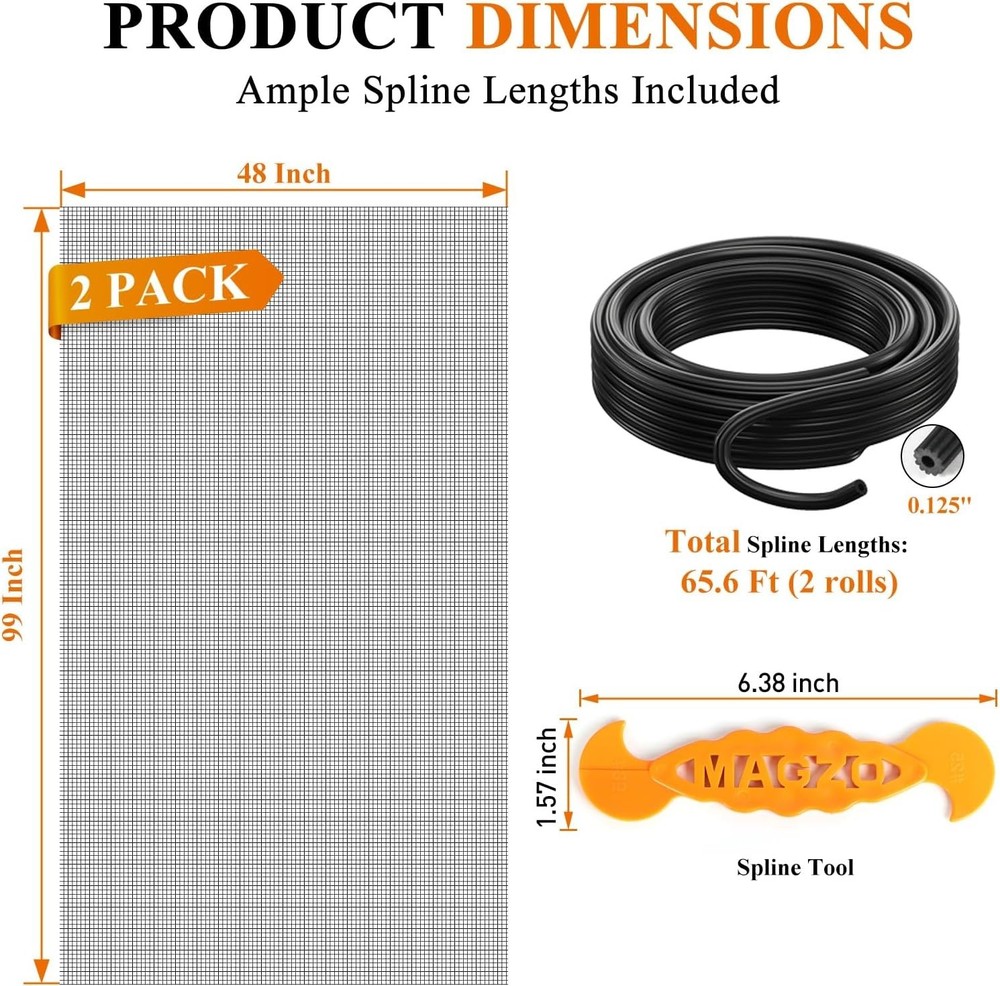 Customizable Window & Door Screen Replacement Kit, Easy Install & 65.6 FT Spline