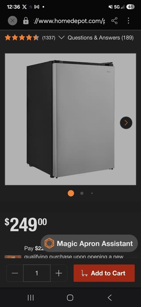 Mini fridge Total Capacity (cu. ft.): 4.3 cu ft