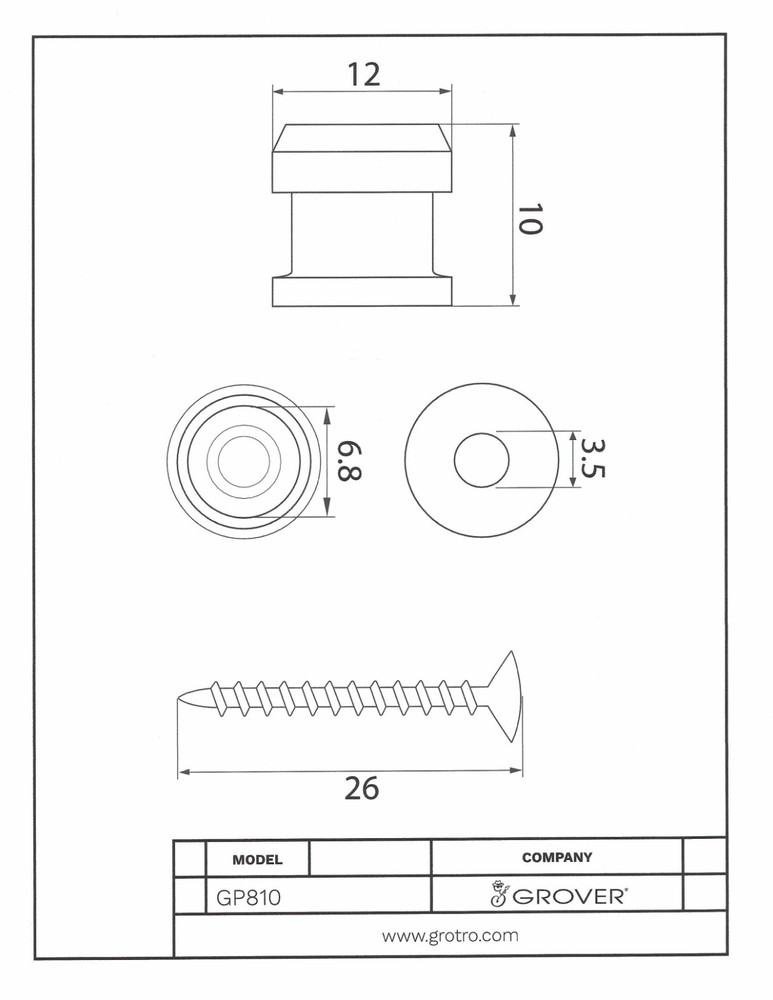 Grover GP810B Strap Lock End Pins, Black