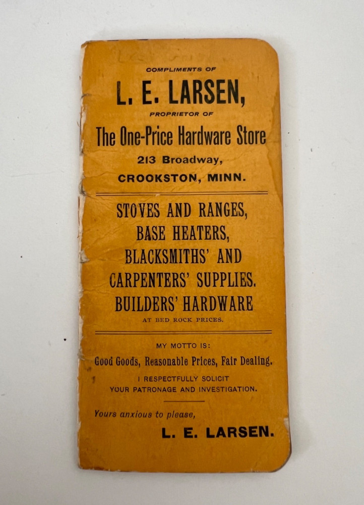 Vintage L.E. Larson Hardware pocket notebook