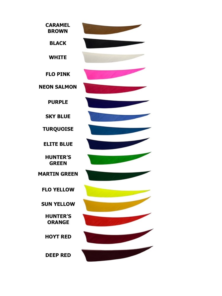 Ozark 4" Shield Cut Solid Feathers - LW and RW - 1 dozen