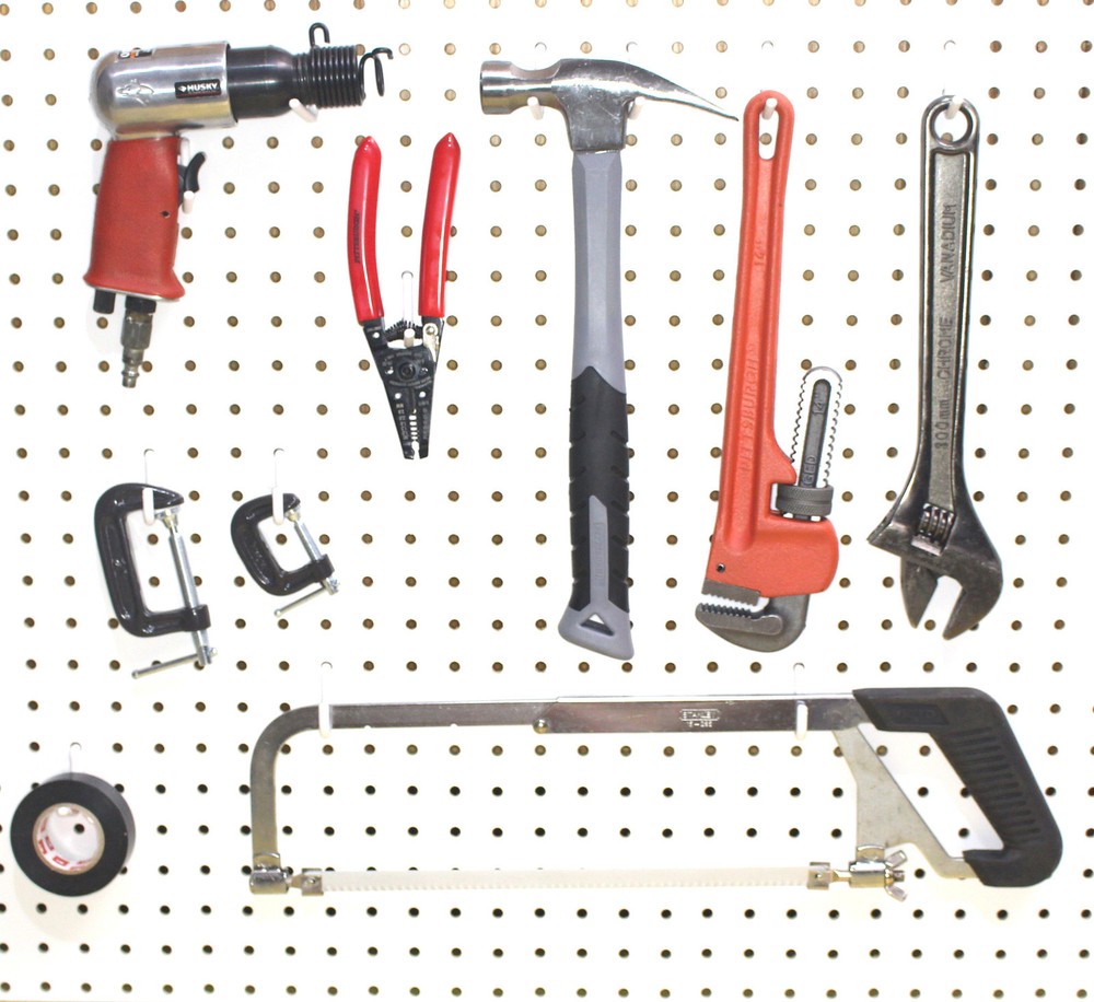 Plastic White L Style Pegboard Hook Kit Tool - 50 Pack - PEGBOARD NOT INCLUDED