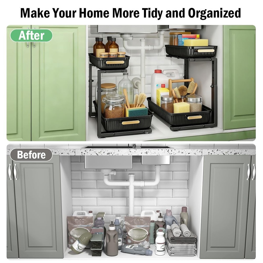 ARSTPEOE Under Sink Organizer - 2 Packs Multi-Purpose Pull-Out Storage Organi...