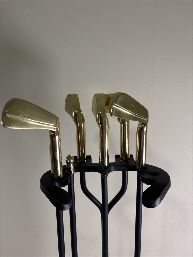 Brass & Cast Iron Golf Club Handle Fireplace Tool Set 29” 4pc READ