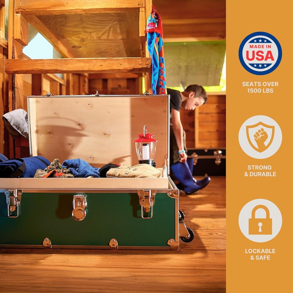 Large Armor Camp Trunk W/ Removeable Wheels Secure Dorm Storage Chest Ideal