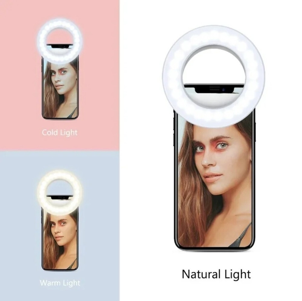 3 Modes Selfie LED Ring Fill Light Camera Rechargeable for iPhone Android Phone