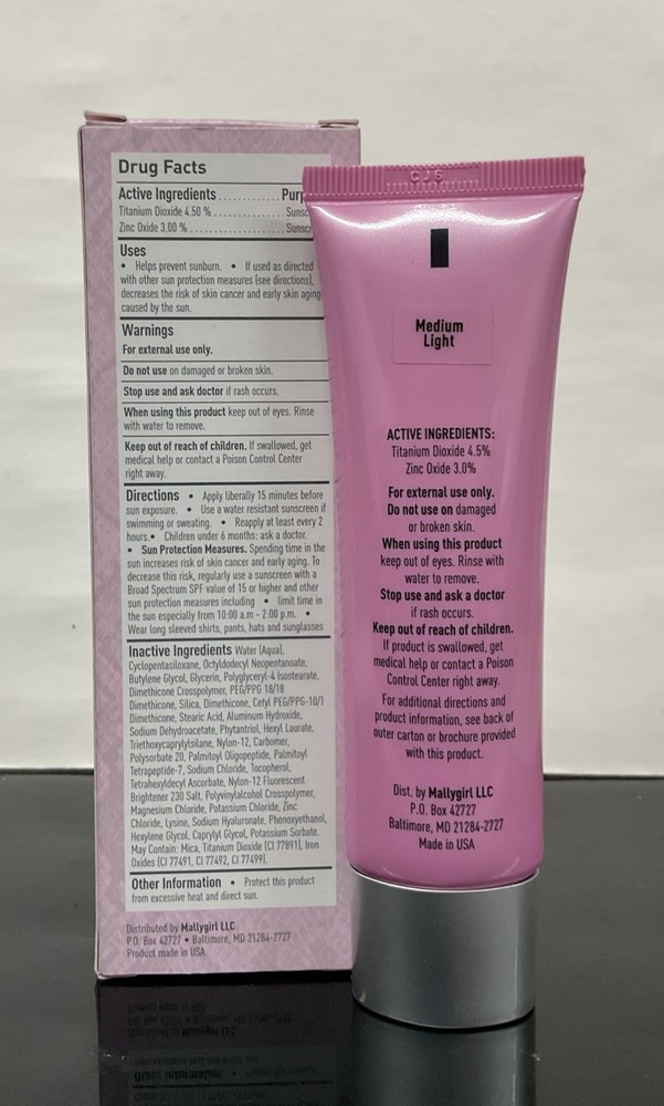 Mally Face Defender BB Cream Foundation SPF 15 *Medium Light* 1.8 Fl Oz.