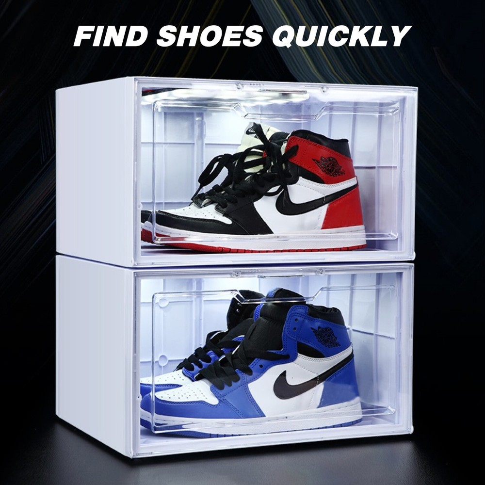 1Pc/4Pcs LED Shoe Box Drop Side Stackable Light Up Sneaker Display Storage Cases