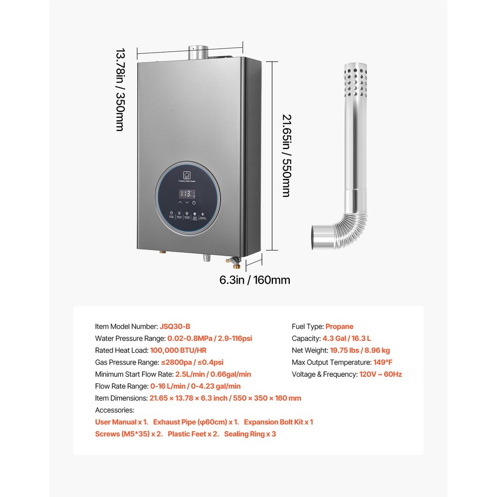 Uimoso Propane Tankless Water Heater 4.3Gal 100000 BTU Smart Temp Control LED