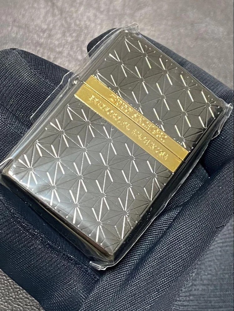 Zippo Asanoha Gold Black Etching Double Sided Processing Lighter Regular Japan