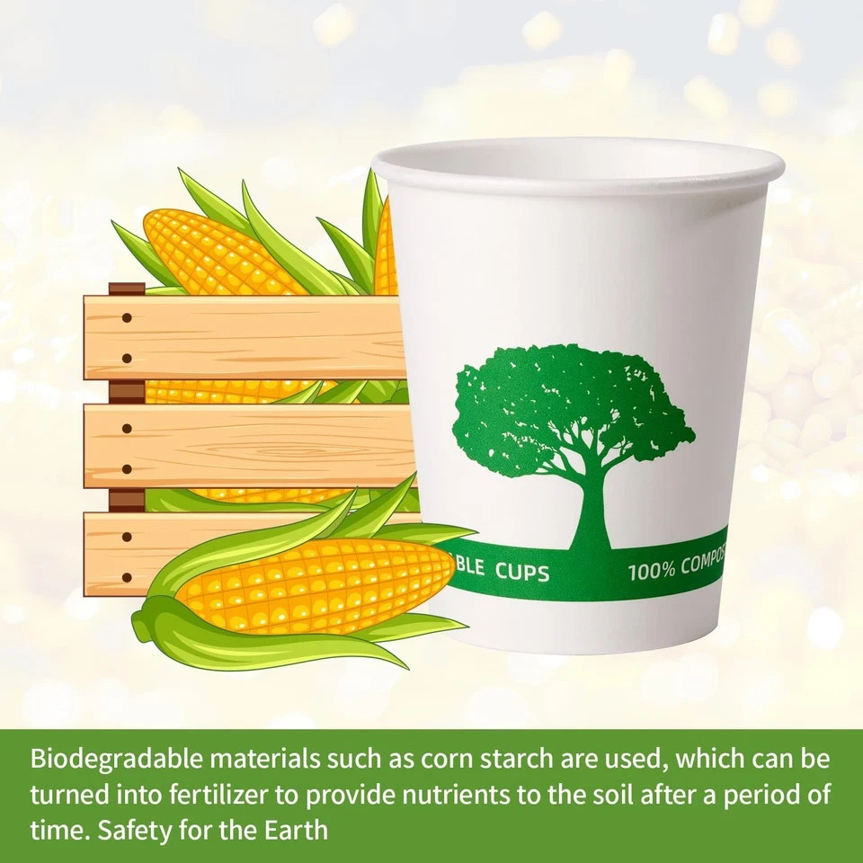 Vplus 400 Pack Compostable Paper Cups, 8 oz Coffee 8 OZ, White