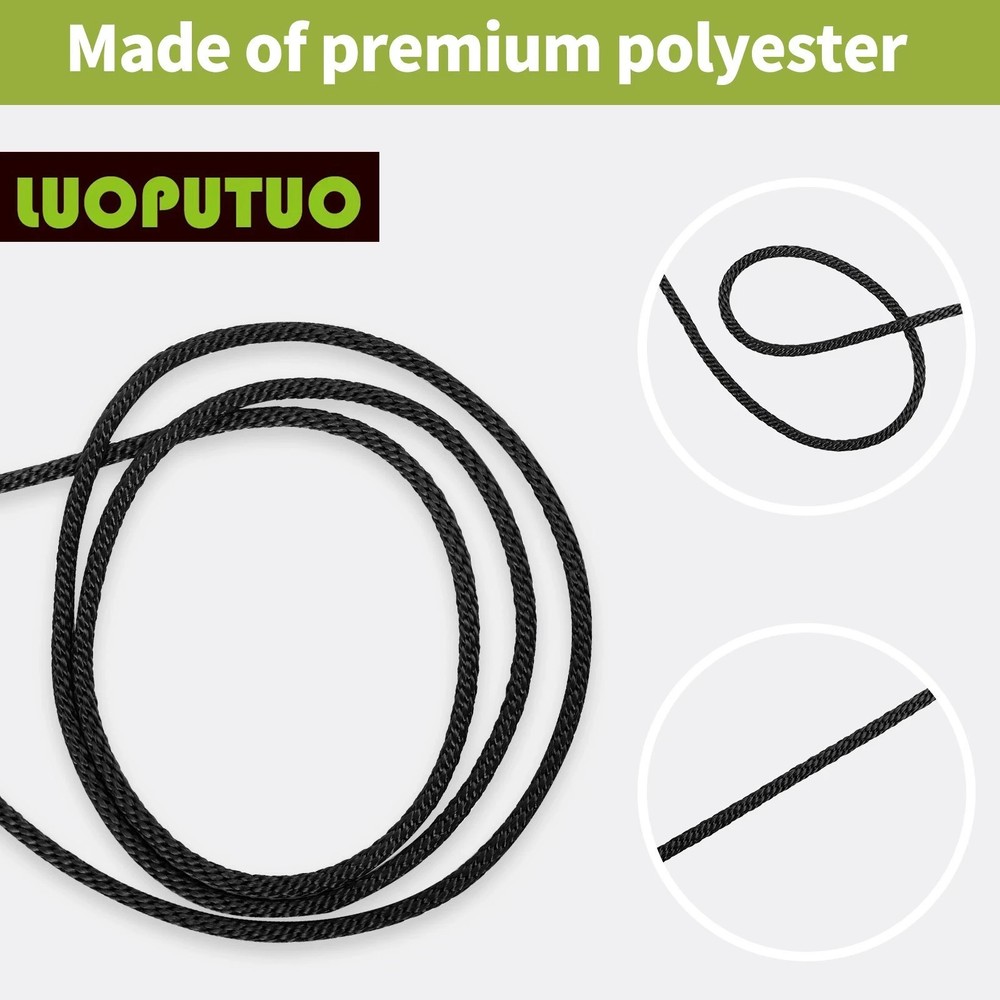 1/4'' 500' Black Polyester Solid Braid Rope