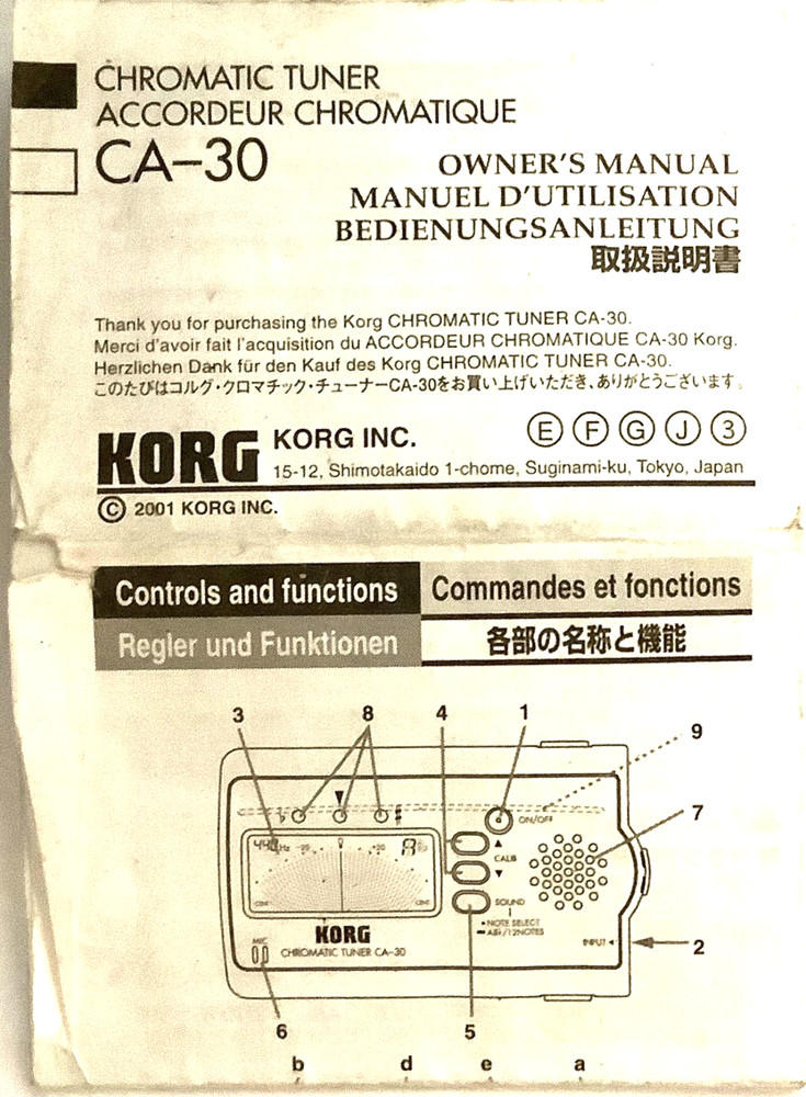 KORG Chromatic Tuner CA-30 - Tested / Working - Includes Box + Instructions