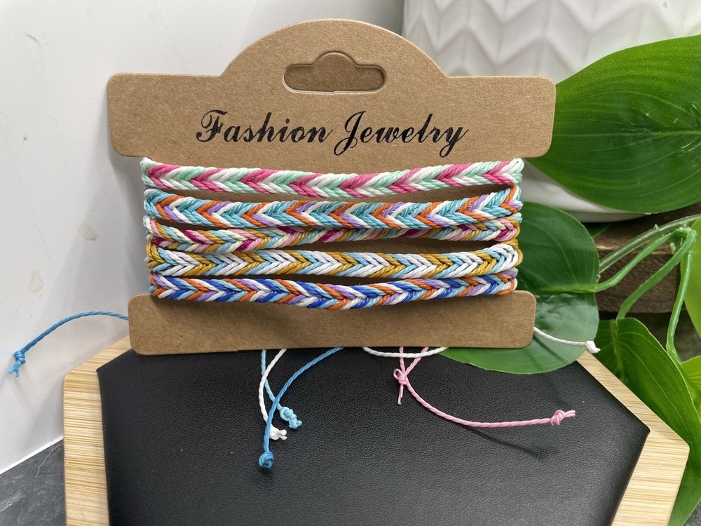5 PC Braided Bracelet  Stackable Adjustable Tie Free Ship B5228