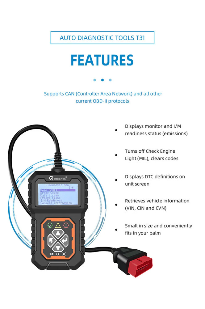 T31 OBD2 Scanner Car Diagnostic Tool Vehicle Code Reader Auto Check Engine Fault