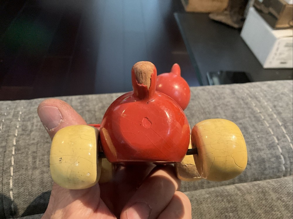 Vintage Wooden Cat Pull Toy 4”