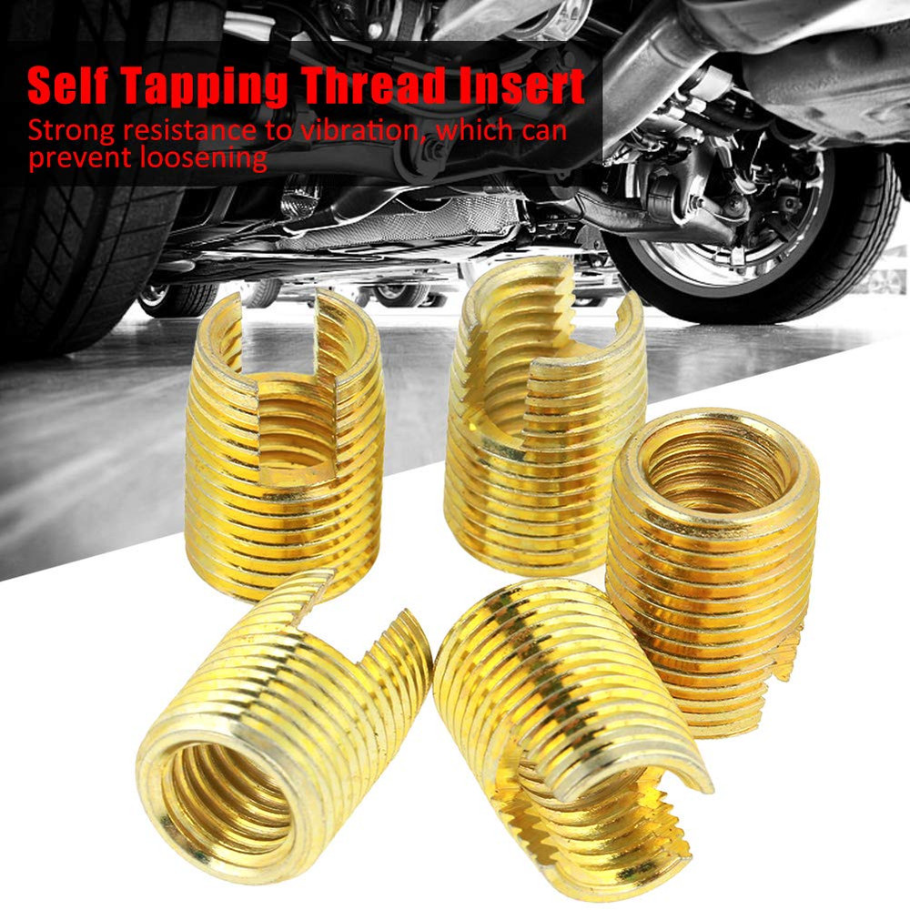 Self Tapping Inserts Threaded Kit, 50Pcs Brass Slotted Thread Inserts Pressed in
