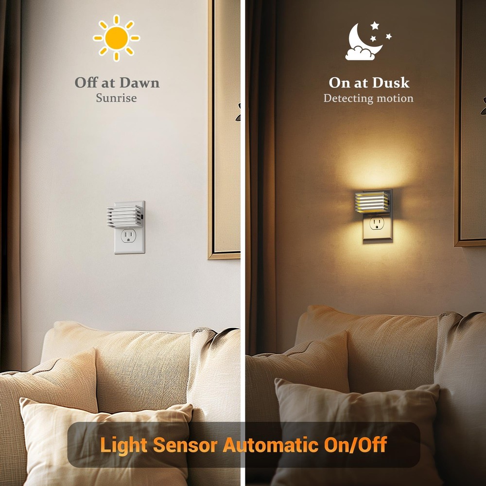 2 PCS Silver LED Night Light Plug Wall Dusk Dawn Sensor 3000K Soft White