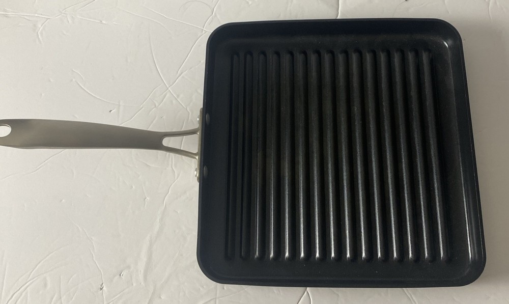Cuisinart 11″ × 11″ Hard-Anodized Square Griddle Pan — Black w/ Silver Handle —