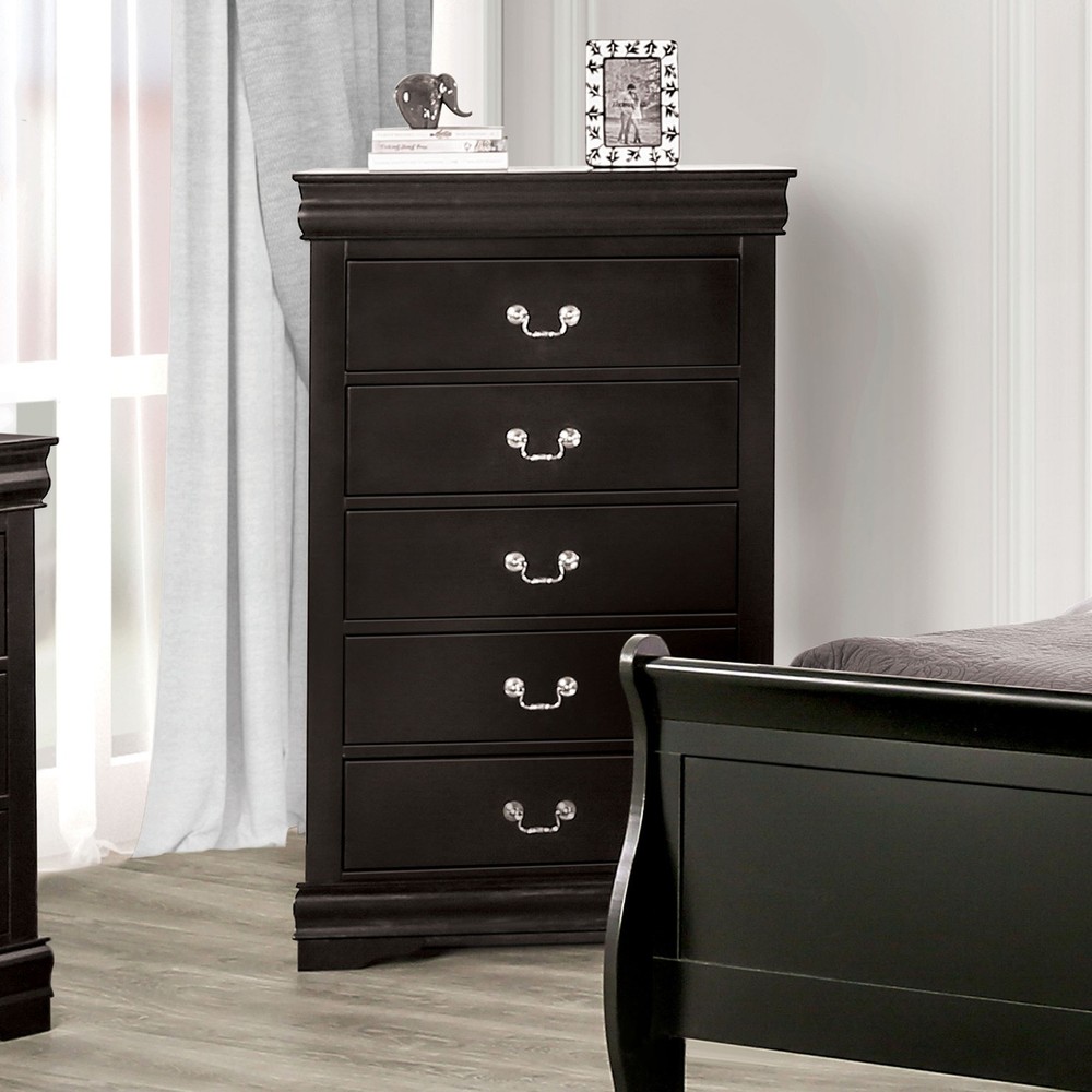 Louis Philippe Transitional Style Queen Size 6pc Bed Set Black Finish