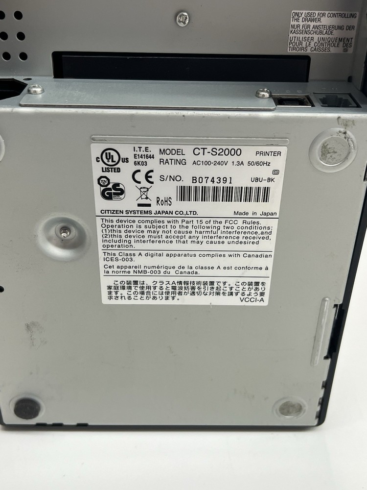 Citizen CT-S2000 Label Thermal Printer Working, W/pw Cable