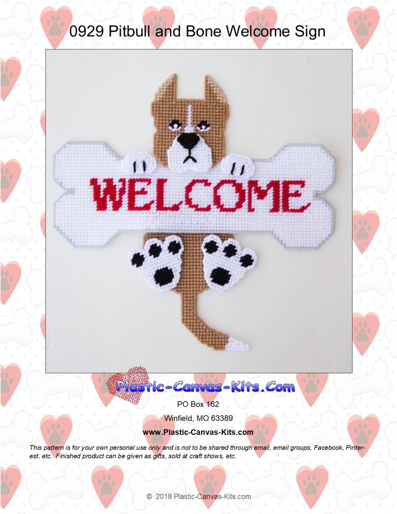 Pitbull Dog and Bone Welcome Sign- Plastic Canvas Pattern or Kit
