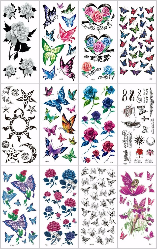 10 sheets Removable butterfly rose temporary tattoo