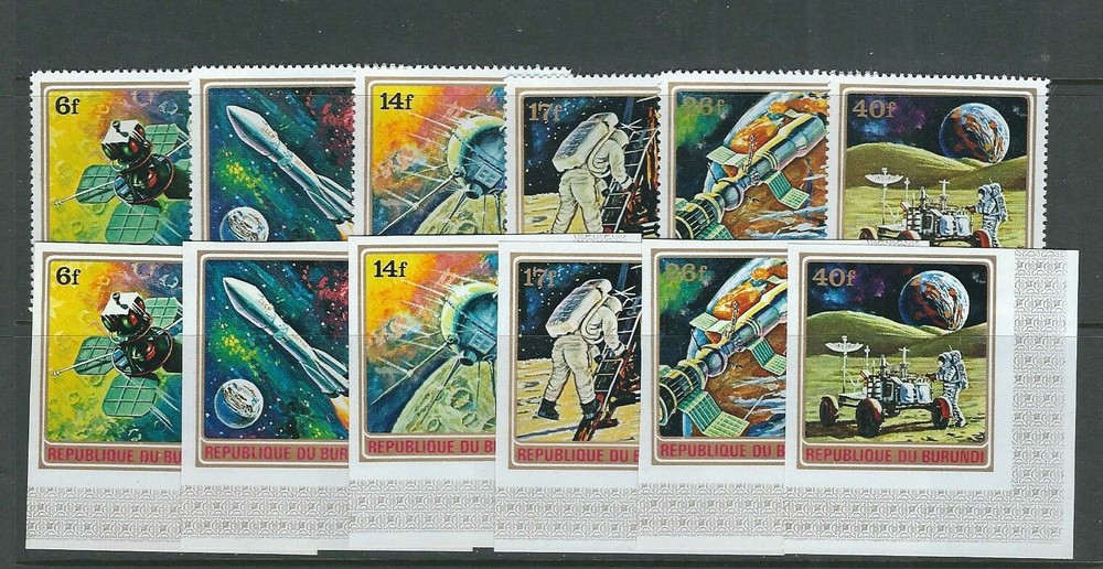 BURUNDI 1972 SPACE theme, APOLLO 16 complete set PERF and IMPERF VF MNH