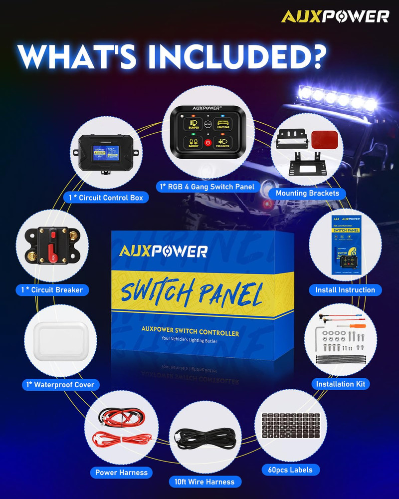 RGB 4 Gang Switch Panel A24 Auxiliary Switch Panel with Relays Box 3 Lighting Mo
