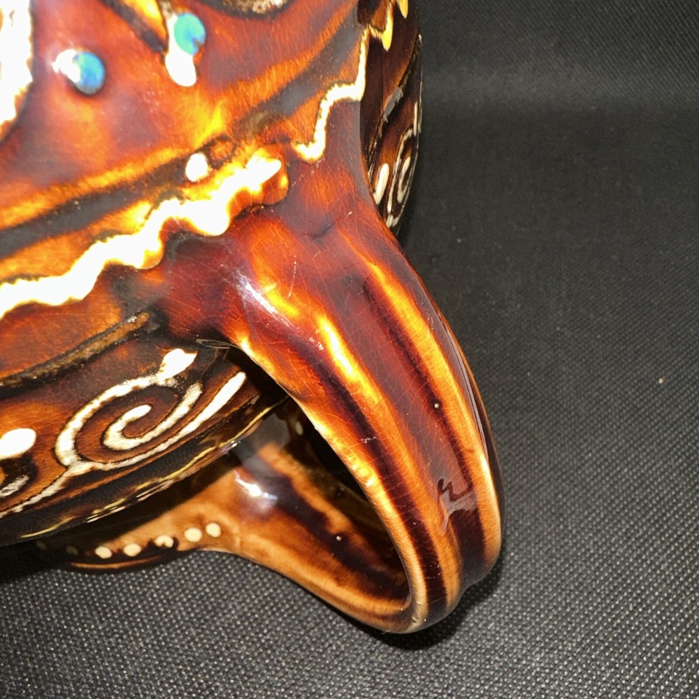 Art Pottery Pitcher Brown & Yellow Glazed Pattern
