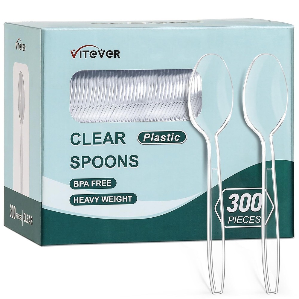 [300 Count] Clear Heavy Duty Plastic Spoons, Disposable Silverware Spoons Bul...