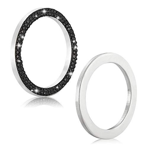 2pcs Bling Car Engine Start Button Cover Diamond Ignition Ring - Black