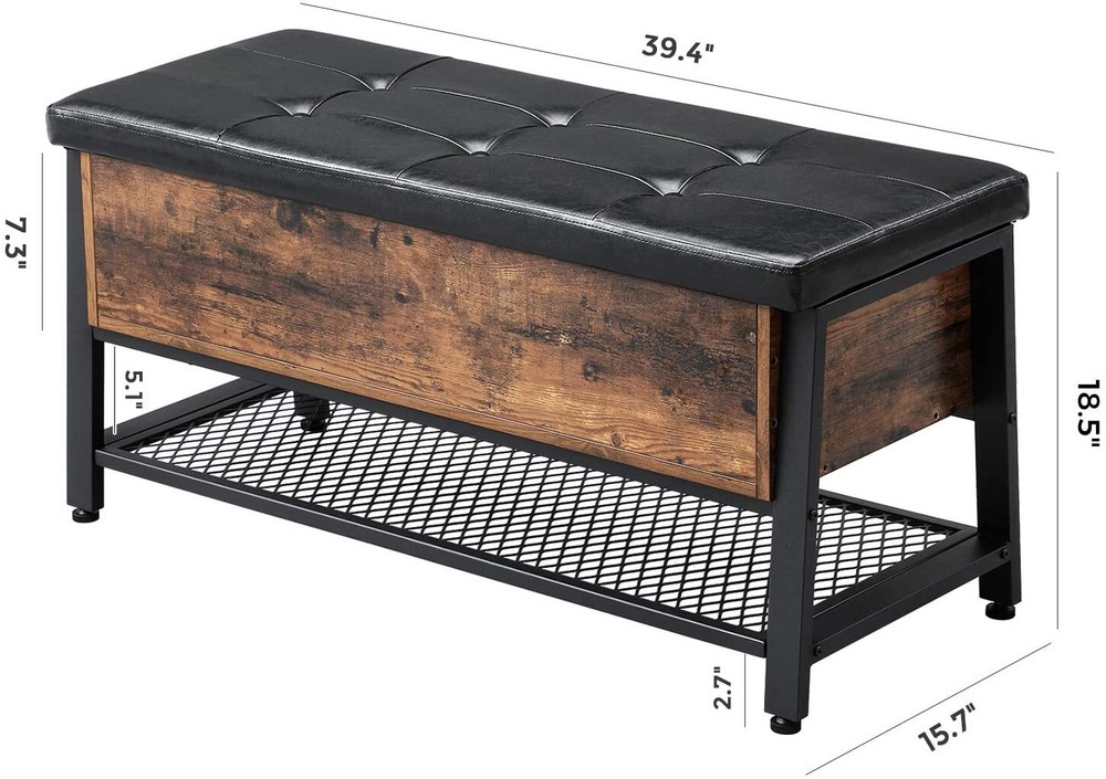 DWAYNE Storage Bench Ottoman with Faux Leather Top